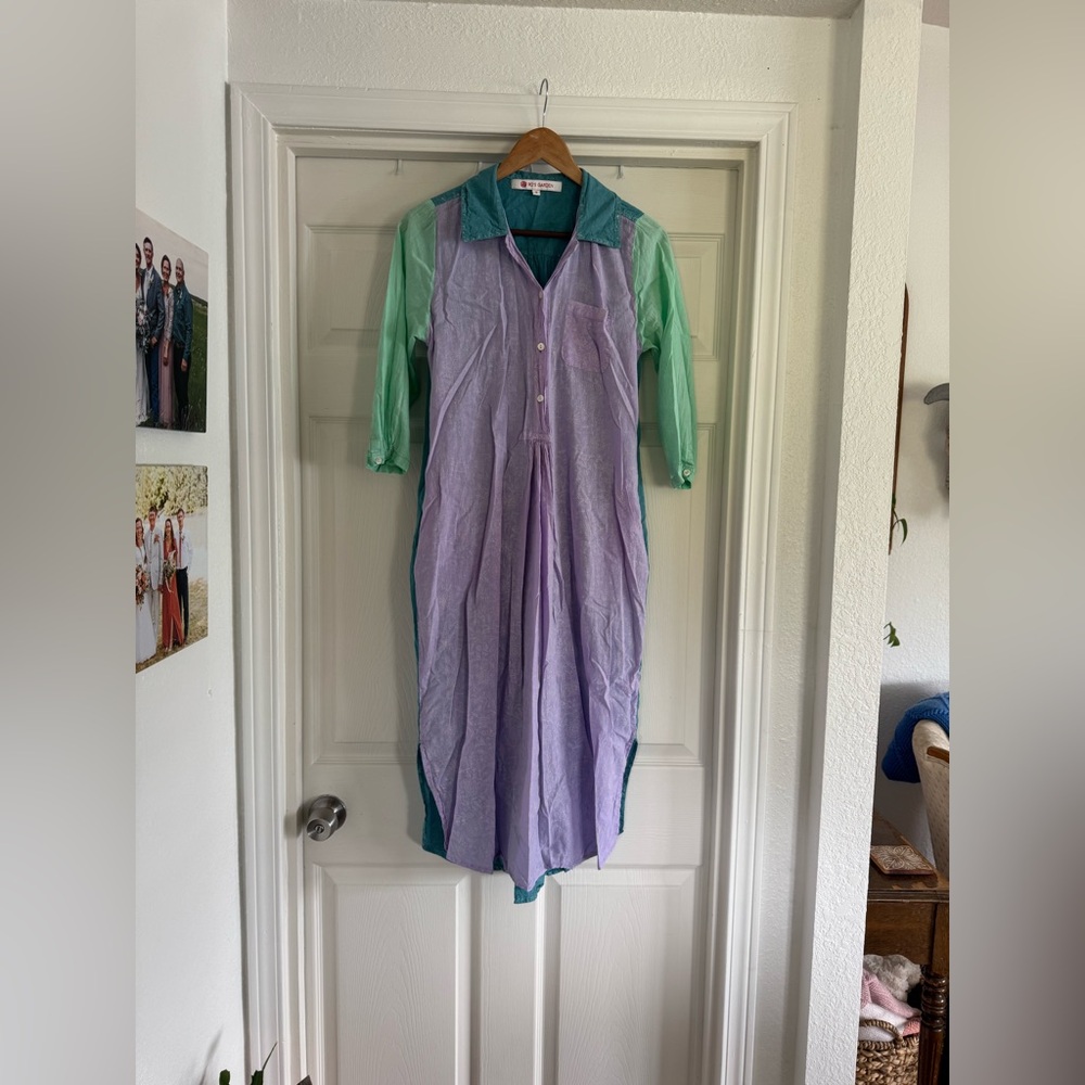 Ro’s Garden 100% Cotton Kurta Shirt Dress, Green, Blue, Purple, Size Small